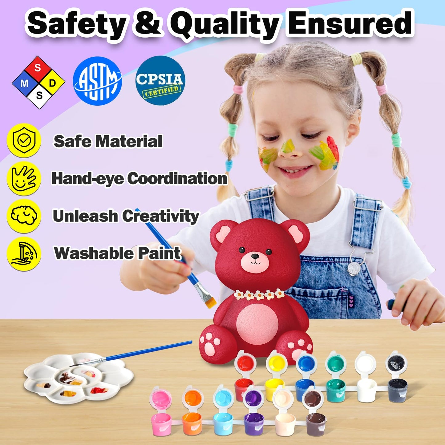 FUNZBO Paint Your Own Bear Lamp Kit – Creative Night Light Kit for Kids