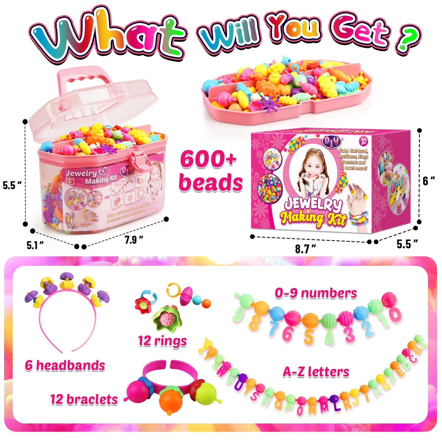 FUNZBO 650pcs Pop Beads – Jewelry Making Kit for Kids Aged 3-8 | Creative Bracelets & Necklaces