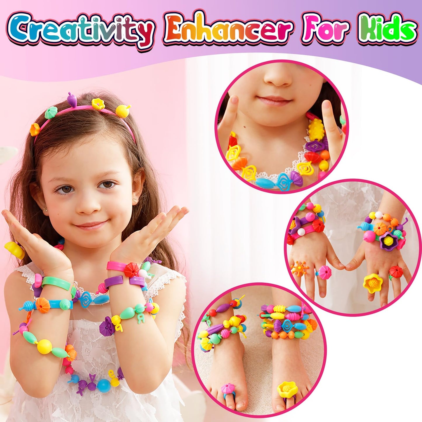 FUNZBO 850pcs Pop Beads Jewelry Making Kit for Kids - Snap, Create & Shine
