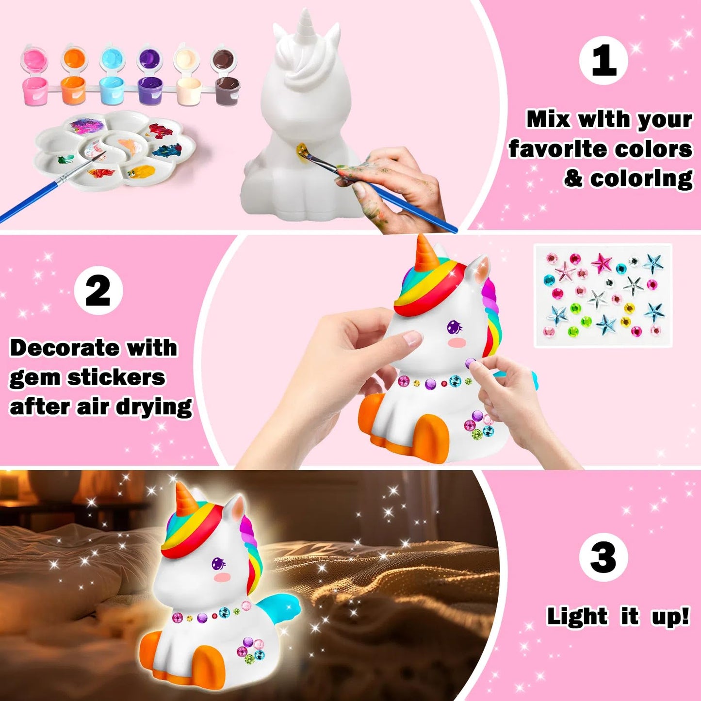 FUNZBO Paint Your Own Unicorn Lamp Kit — DIY Night Light for Kids & Teens
