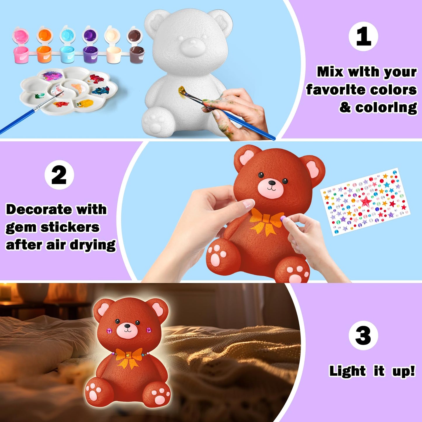 FUNZBO Paint Your Own Bear Lamp Kit – Creative Night Light Kit for Kids