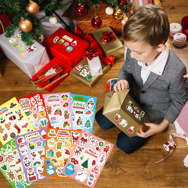 FunzPlay 399Pcs Christmas Stickers – 24 Sheets for Cards, Envelopes, and Holiday Crafts
