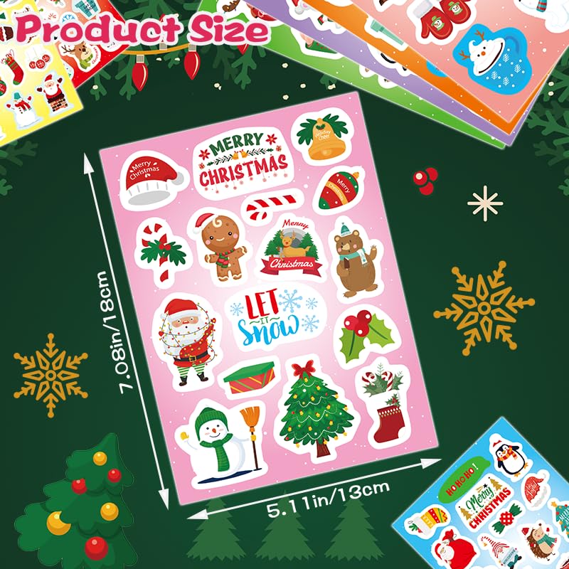 FunzPlay 399Pcs Christmas Stickers – 24 Sheets for Cards, Envelopes, and Holiday Crafts
