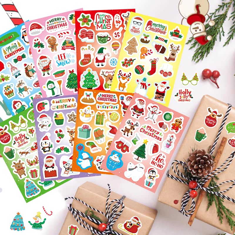 FunzPlay 399Pcs Christmas Stickers – 24 Sheets for Cards, Envelopes, and Holiday Crafts