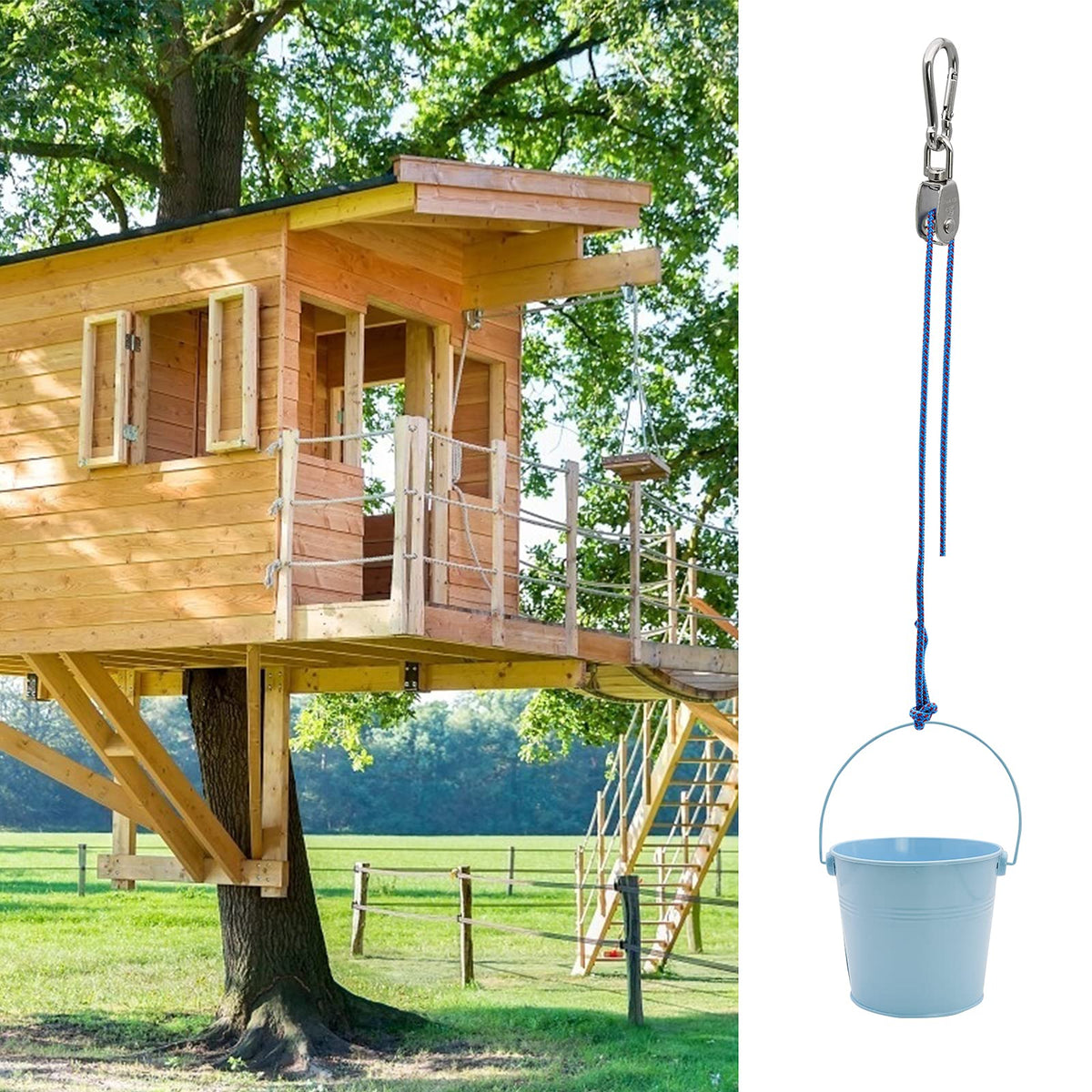 FUQUN Treehouse & Playhouse Accessories — Heavy-Duty Pulley Bucket for Outdoor Play