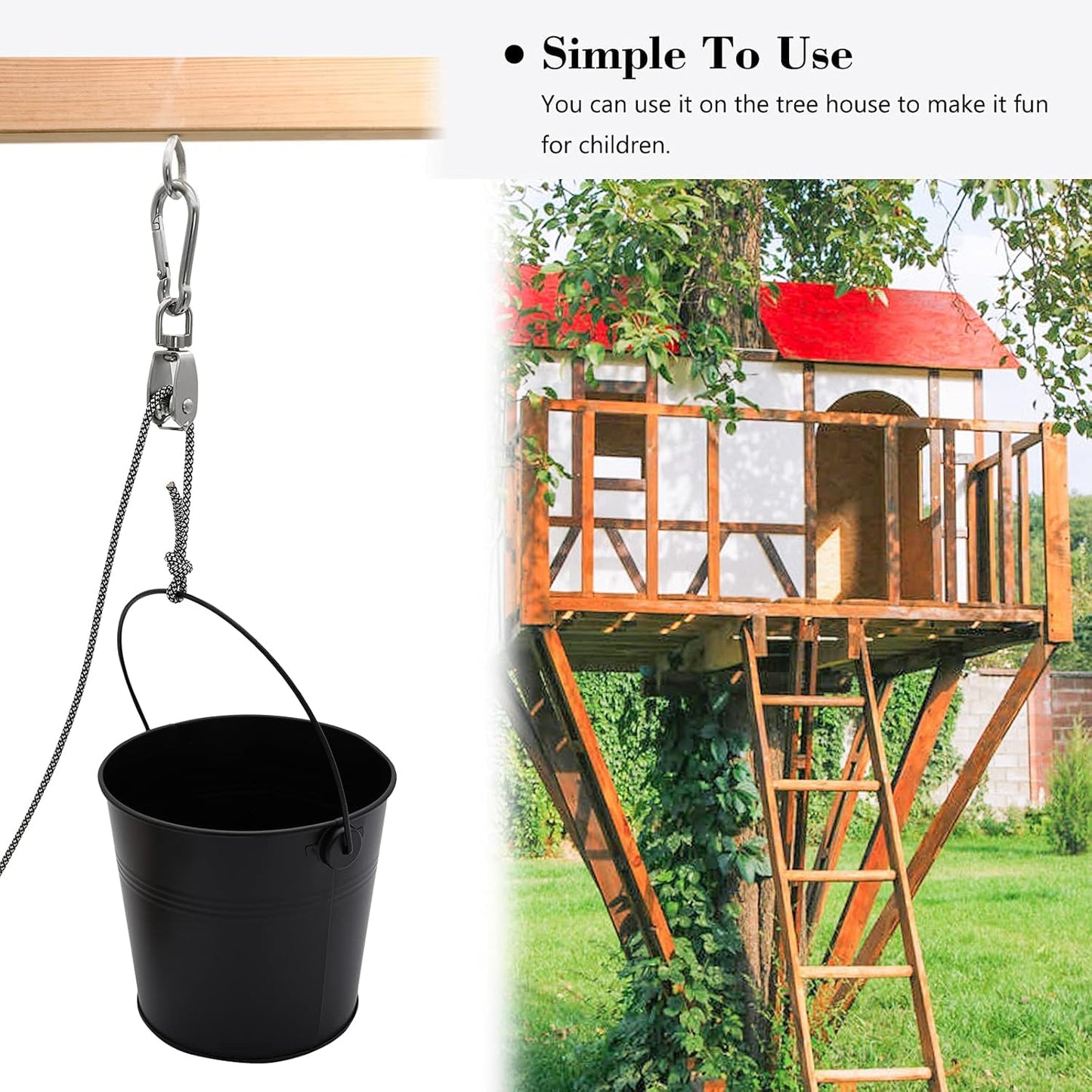 FUQUN Treehouse Pulley System with Bucket Cable – Outdoor Kids Playset
