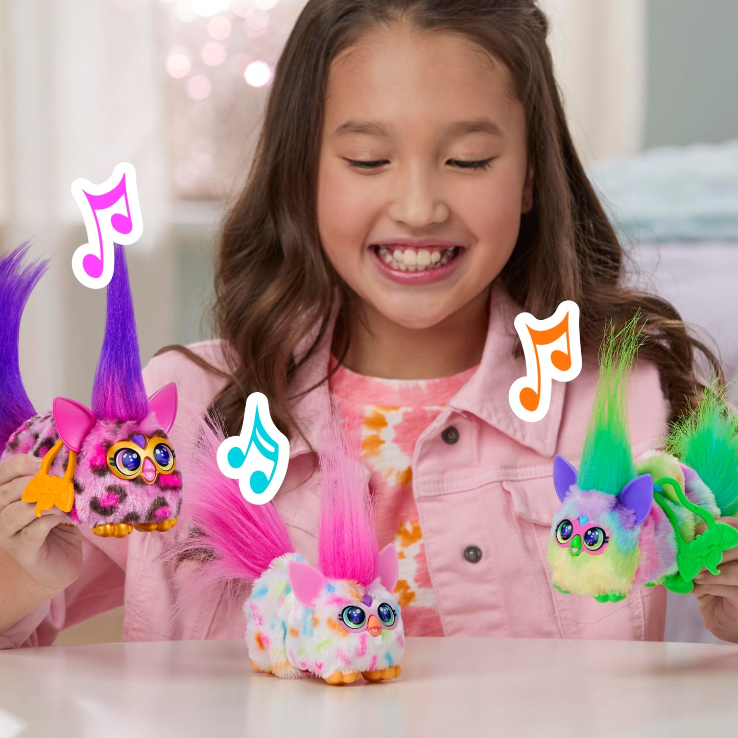 Furby DJ Furblets Kitt-Ee-Luv Mini Electronic Plush Toy – Stretchy Fun, Furbish, Pink Cheetah Print