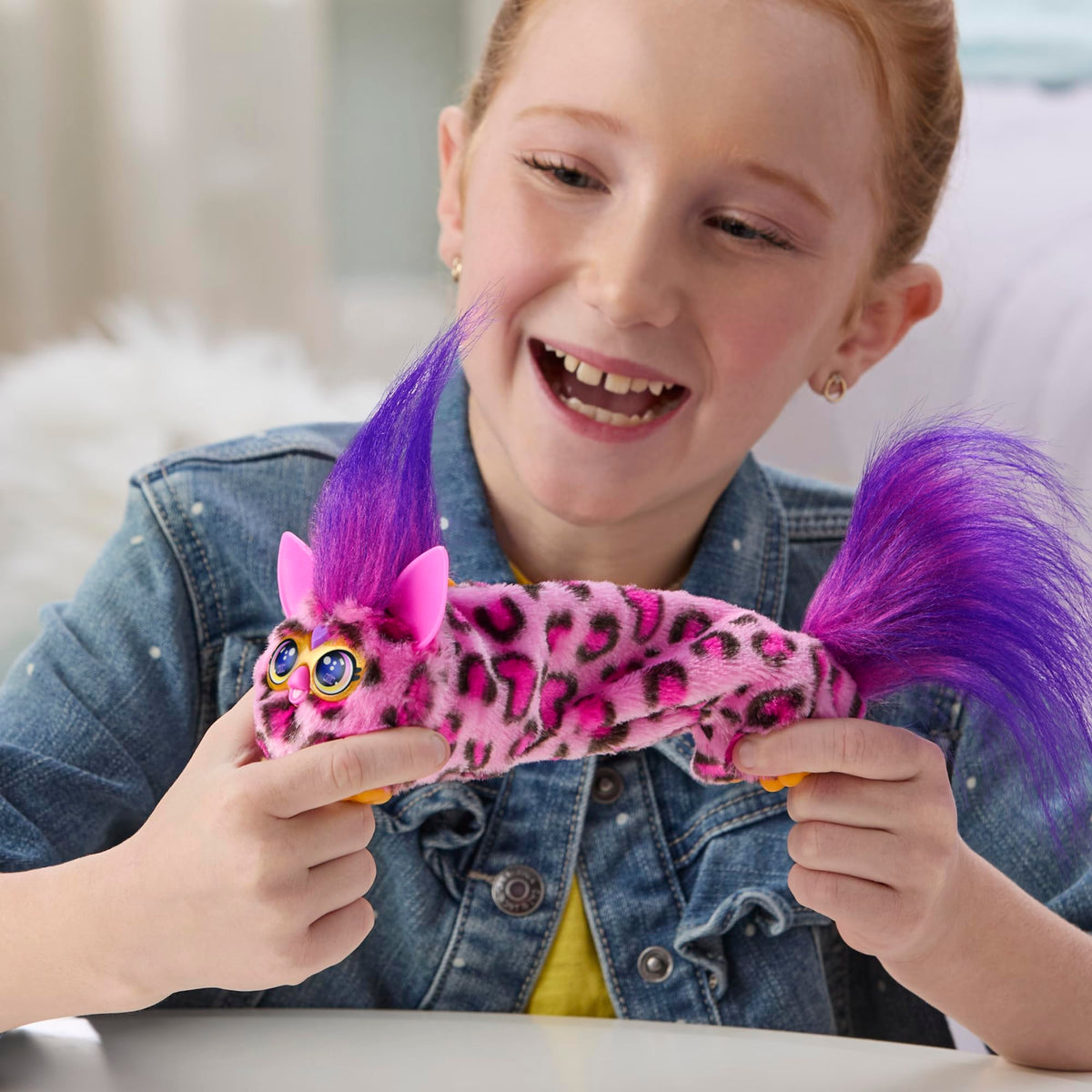Furby DJ Furblets Kitt-Ee-Luv Mini Electronic Plush Toy – Stretchy Fun, Furbish, Pink Cheetah Print