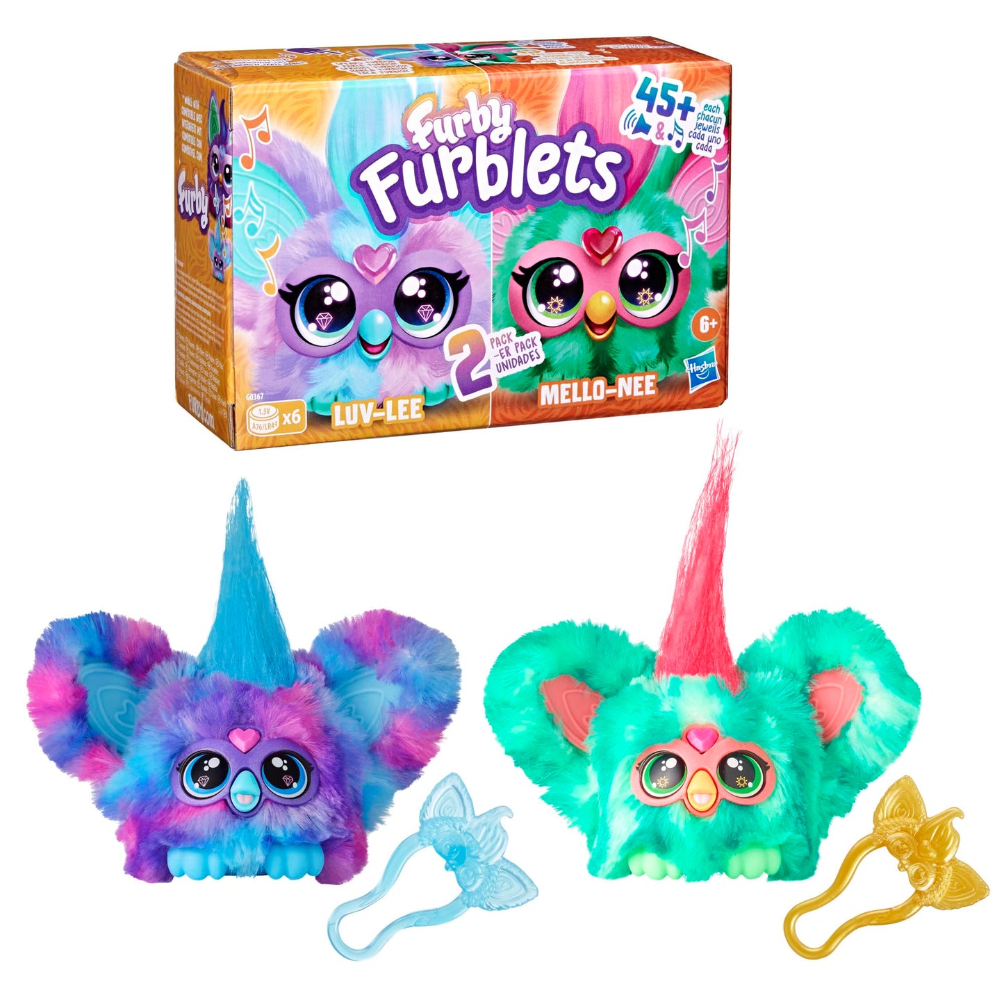 Furby Furblets 2-Pack: Luv-Lee & Mello-Nee Mini Plush with 45+ Sounds