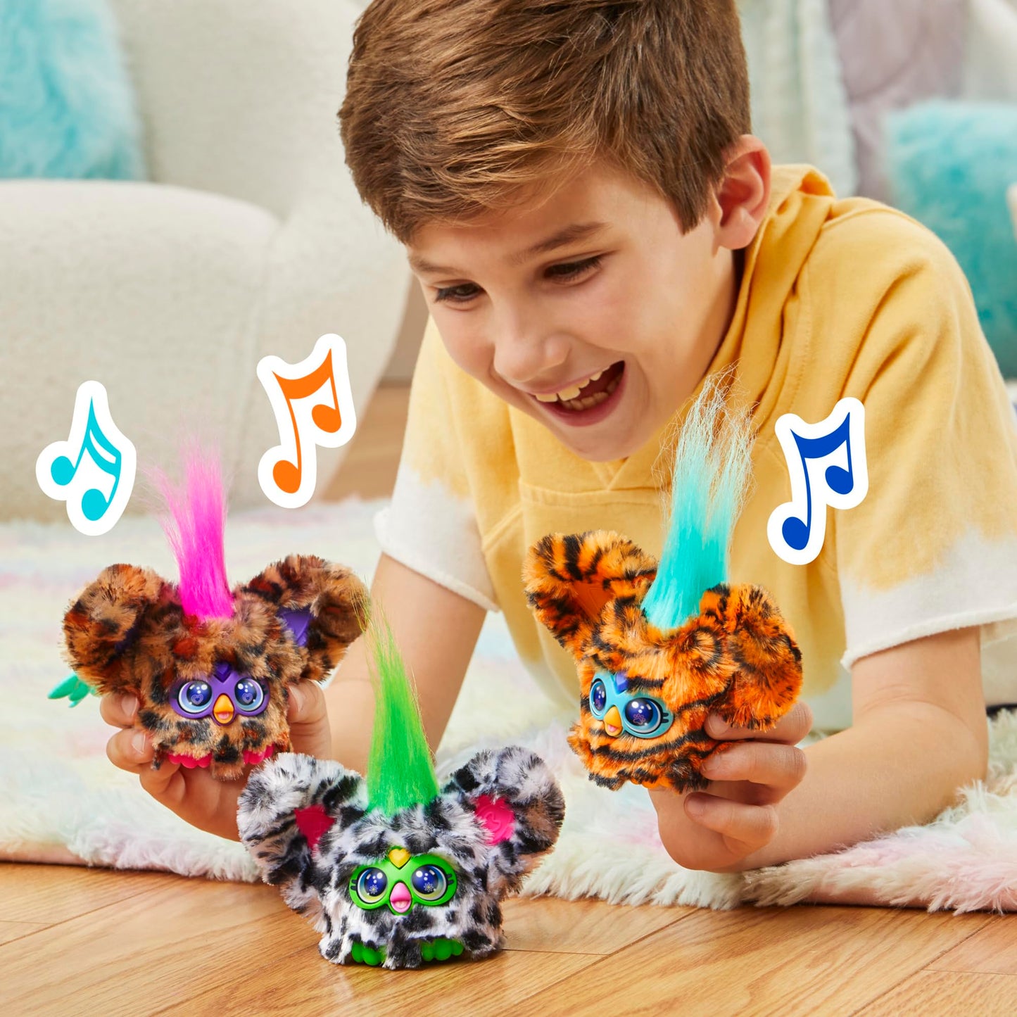 Furby Furblets Ty-Bee Mini Friend – 2-Inch Electronic Plush, 45+ Sounds, Furbish, Orange Tiger