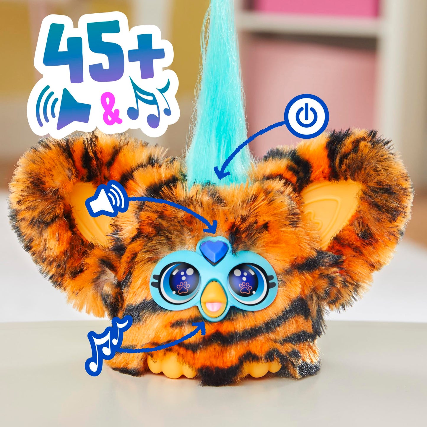 Furby Furblets Ty-Bee Mini Friend – 2-Inch Electronic Plush, 45+ Sounds, Furbish, Orange Tiger