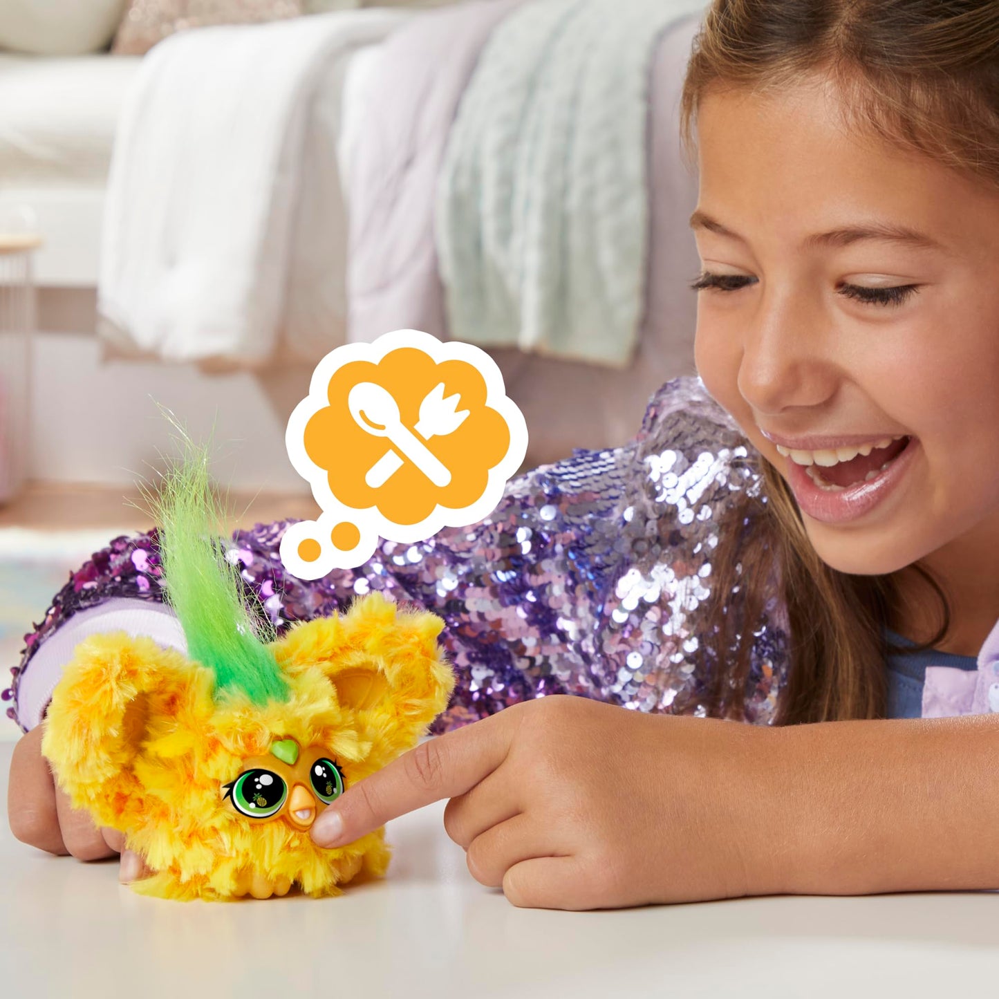Furby Furblets Hoo-Lah Pineapple Mini Toy — 45+ Sounds, Furby Language, Keychain Clip