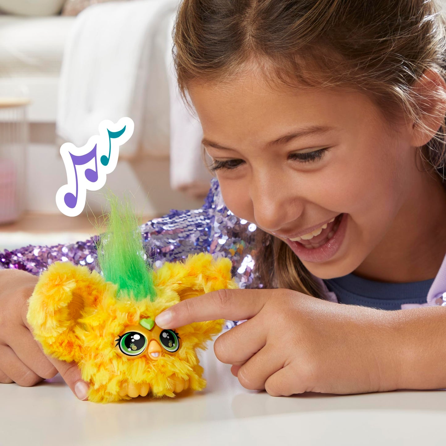 Furby Furblets Hoo-Lah Pineapple Mini Toy — 45+ Sounds, Furby Language, Keychain Clip