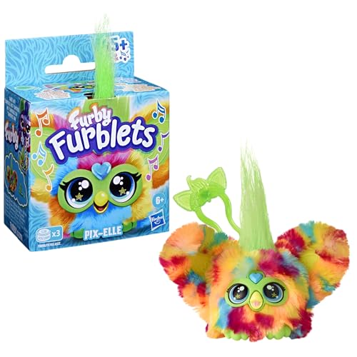 Furby Furblets Pix-Elle Mini Friend – 45+ Sounds, Portable Gamer Plush for Kids