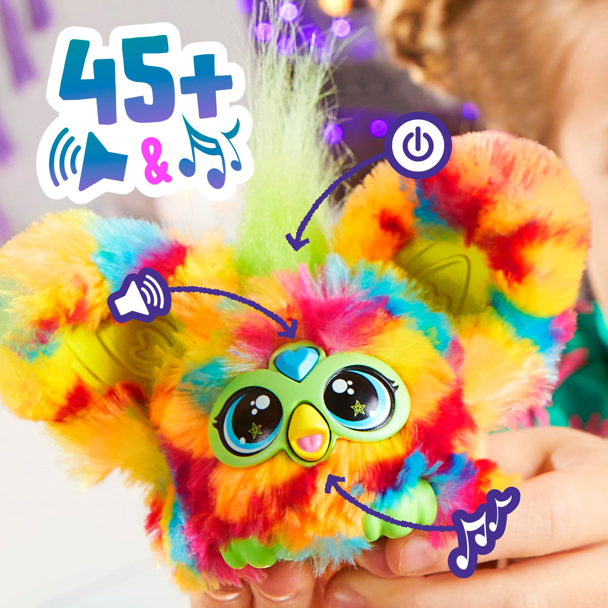 Furby Furblets Pix-Elle Mini Friend – 45+ Sounds, Portable Gamer Plush for Kids