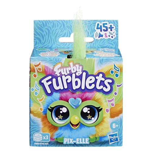 Furby Furblets Pix-Elle Mini Friend – 45+ Sounds, Portable Gamer Plush for Kids