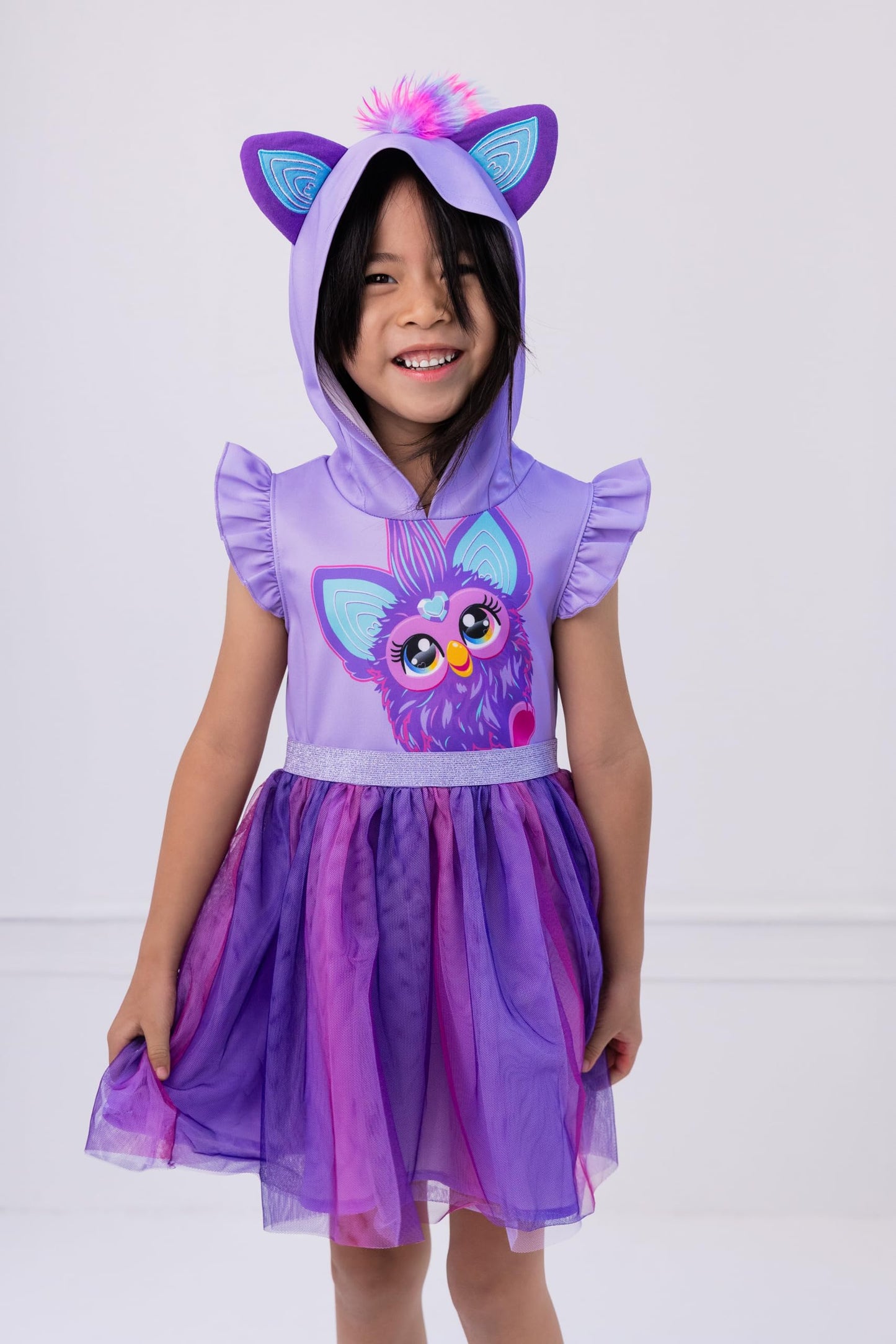 Furby Little Girls Scuba Cosplay Hooded Tulle Tutu Dress – Purple