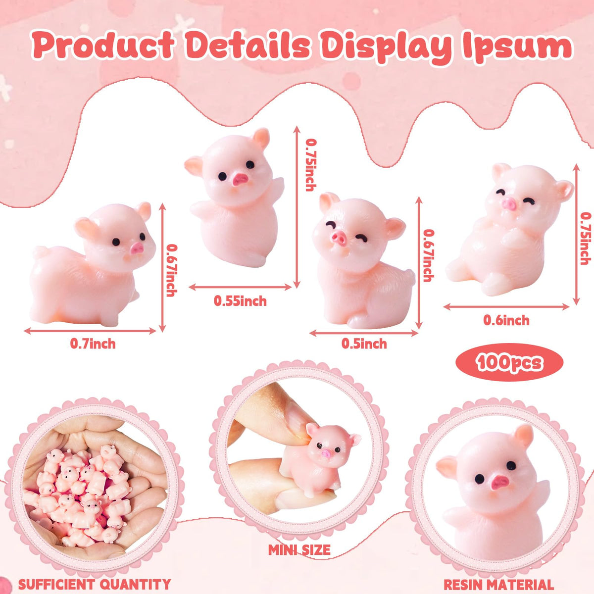Furjane 100 Cute Miniature Pink Pig Figurines – Resin Fairy Garden Pigs