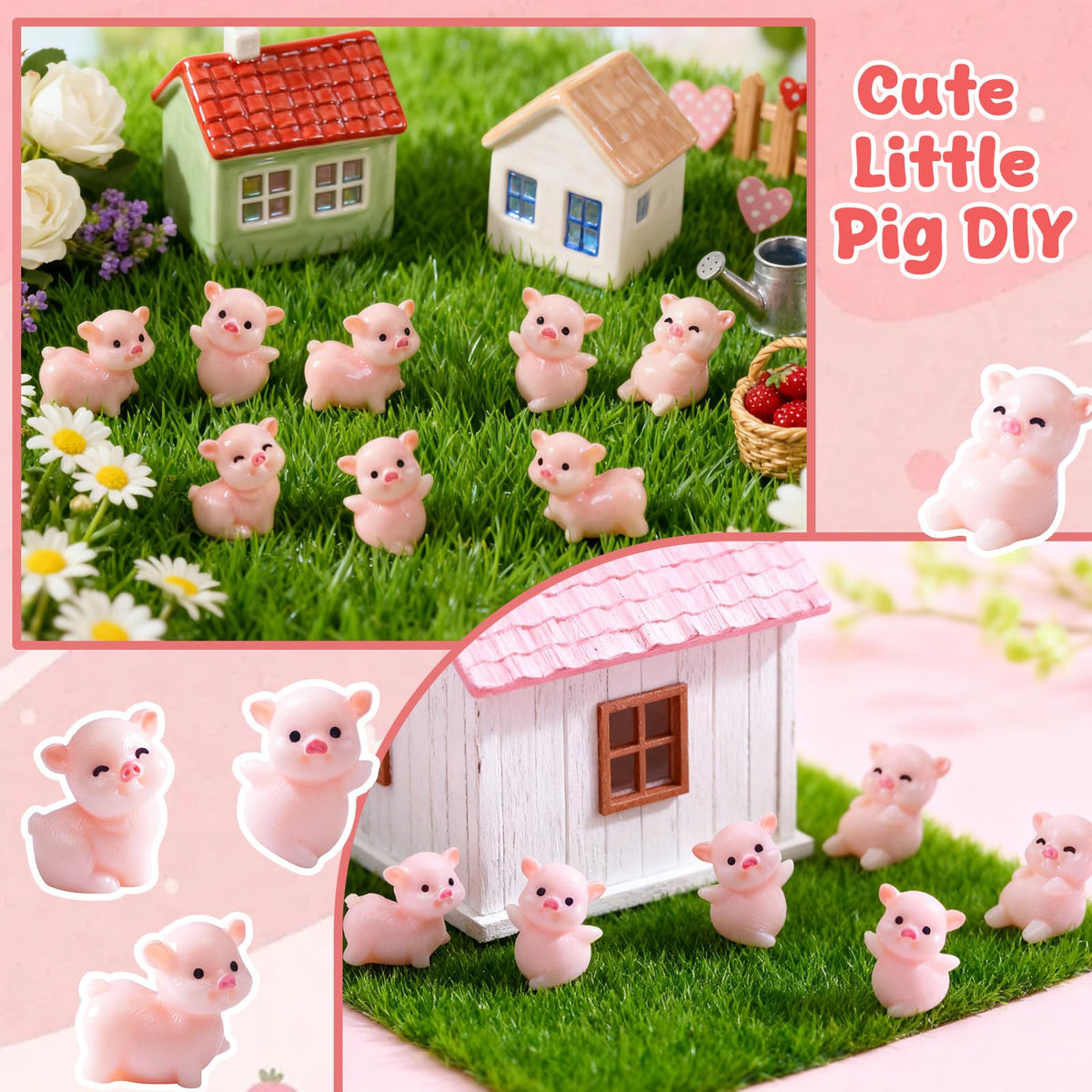 Furjane 100 Cute Miniature Pink Pig Figurines – Resin Fairy Garden Pigs