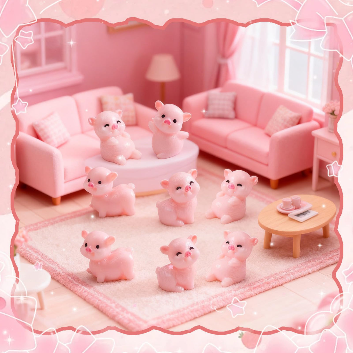 Furjane 100 Cute Miniature Pink Pig Figurines – Resin Fairy Garden Pigs