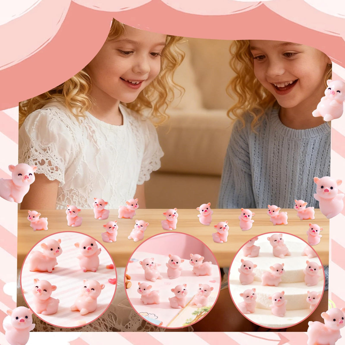 Furjane 100 Cute Miniature Pink Pig Figurines – Resin Fairy Garden Pigs