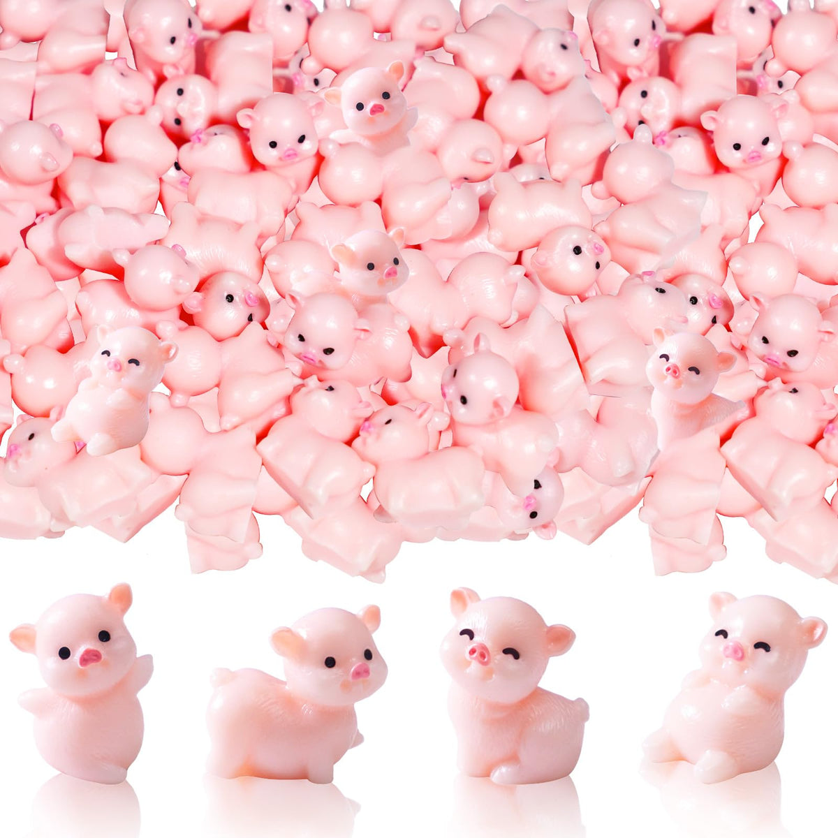 Furjane 100 Cute Miniature Pink Pig Figurines – Resin Fairy Garden Pigs