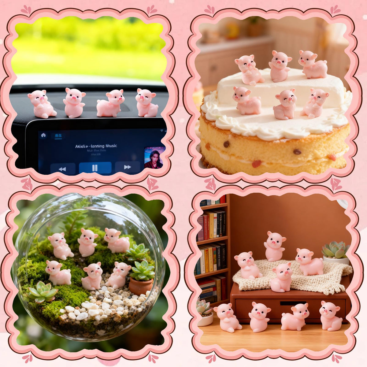 Furjane 100 Cute Miniature Pink Pig Figurines – Resin Fairy Garden Pigs