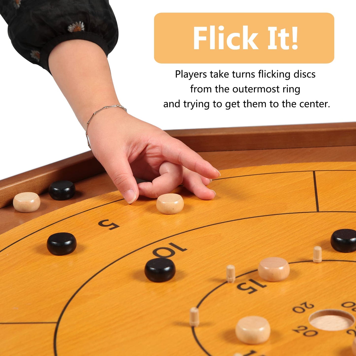 FURUISEN Crokinole & Checkers Board – 27-Inch Classic, 22-Inch Playing Surface