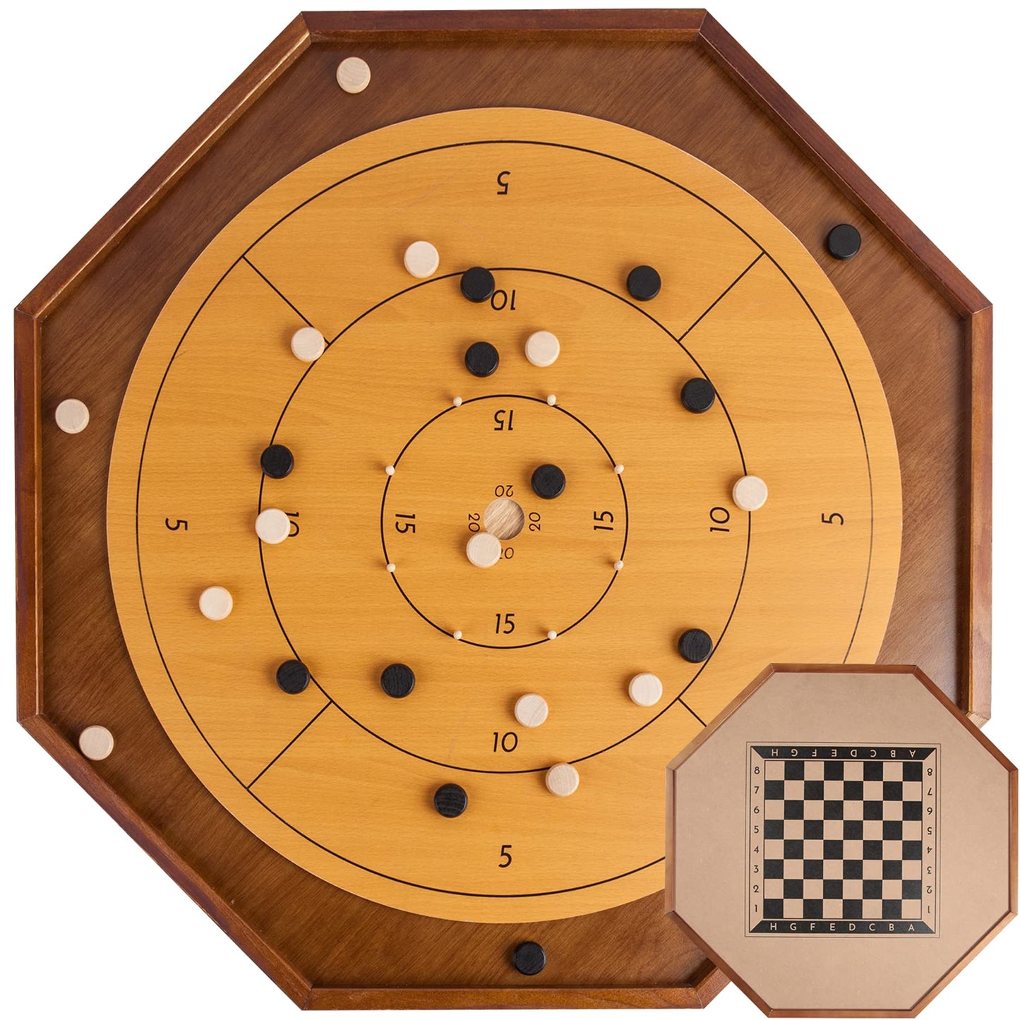 FURUISEN Crokinole & Checkers Board – 27-Inch Classic, 22-Inch Playing Surface
