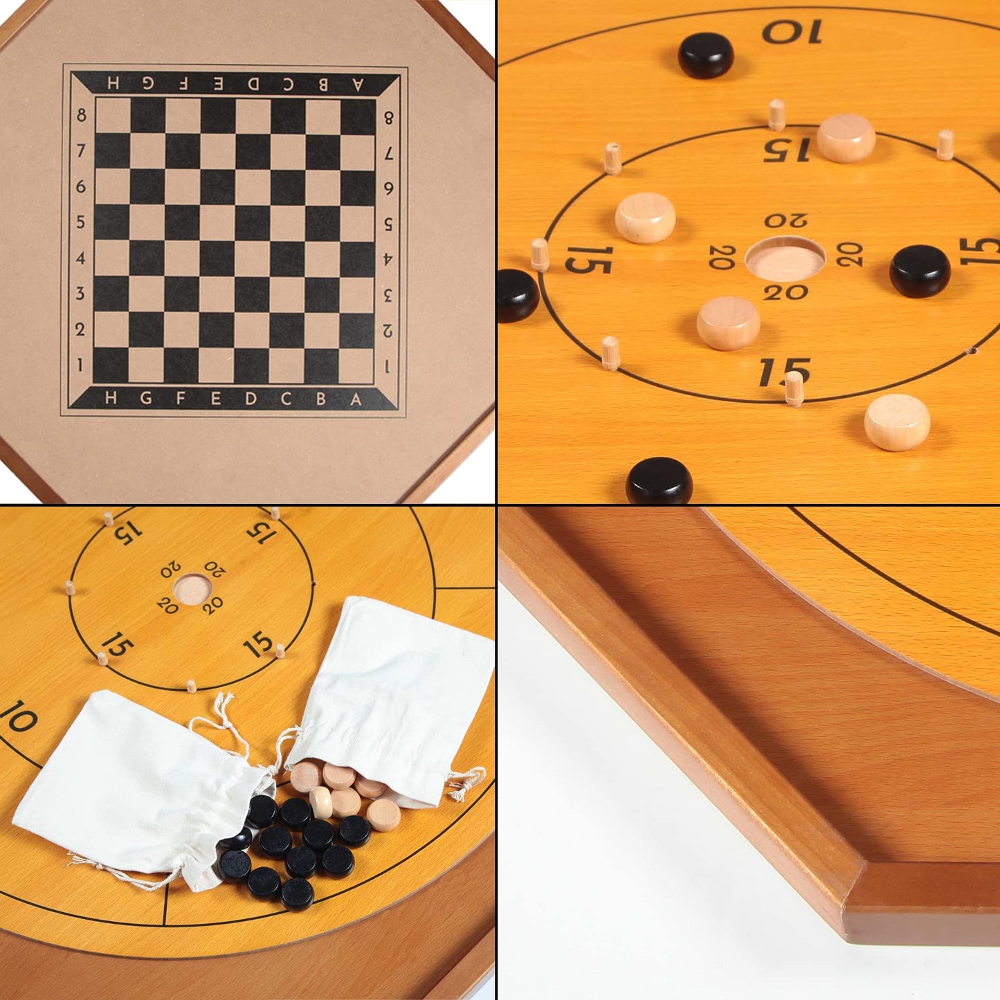 FURUISEN Crokinole & Checkers Board – 27-Inch Classic, 22-Inch Playing Surface