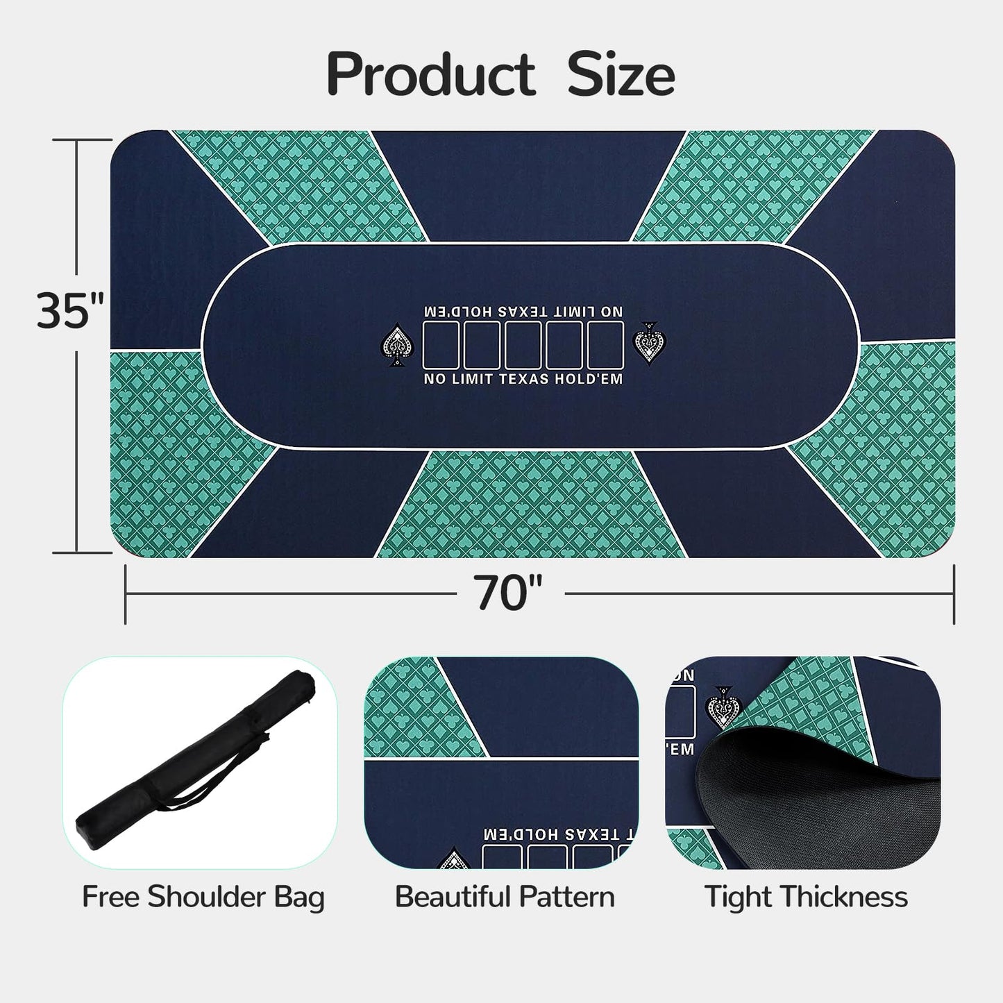 FURUISEN Waterproof Poker Mat 70" x 35" – 8-Player Table Top with Zipper Tote
