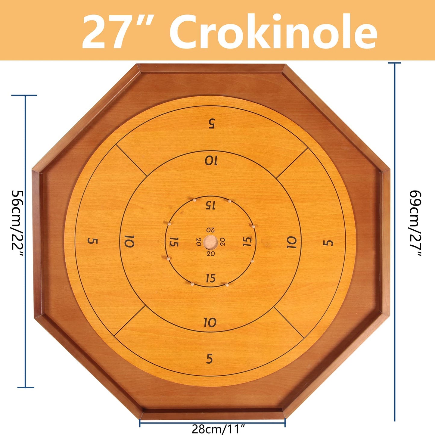 FURUISEN Crokinole & Checkers Board – 27-Inch Classic, 22-Inch Playing Surface