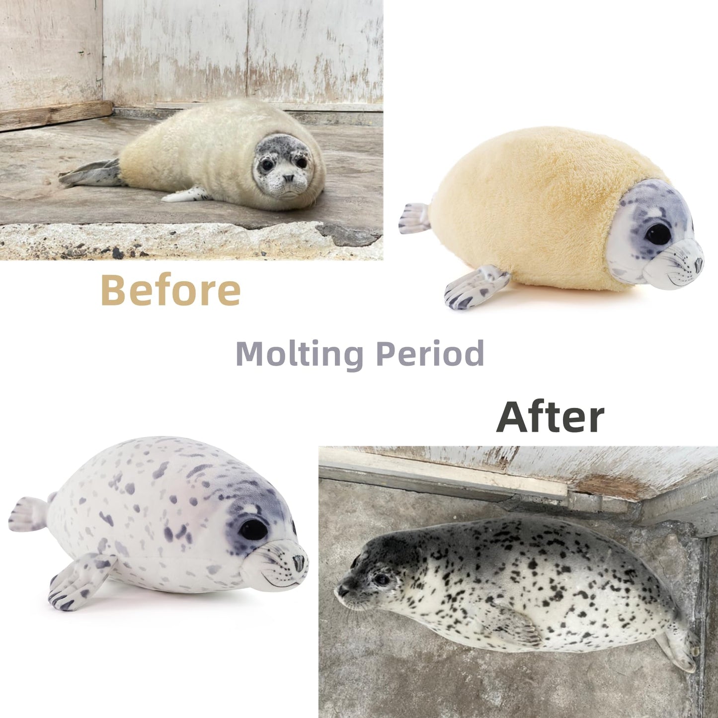 Furvana 20in Chubby Blob Seal Pillow - Cute Ocean Plush Toy for Room Decor