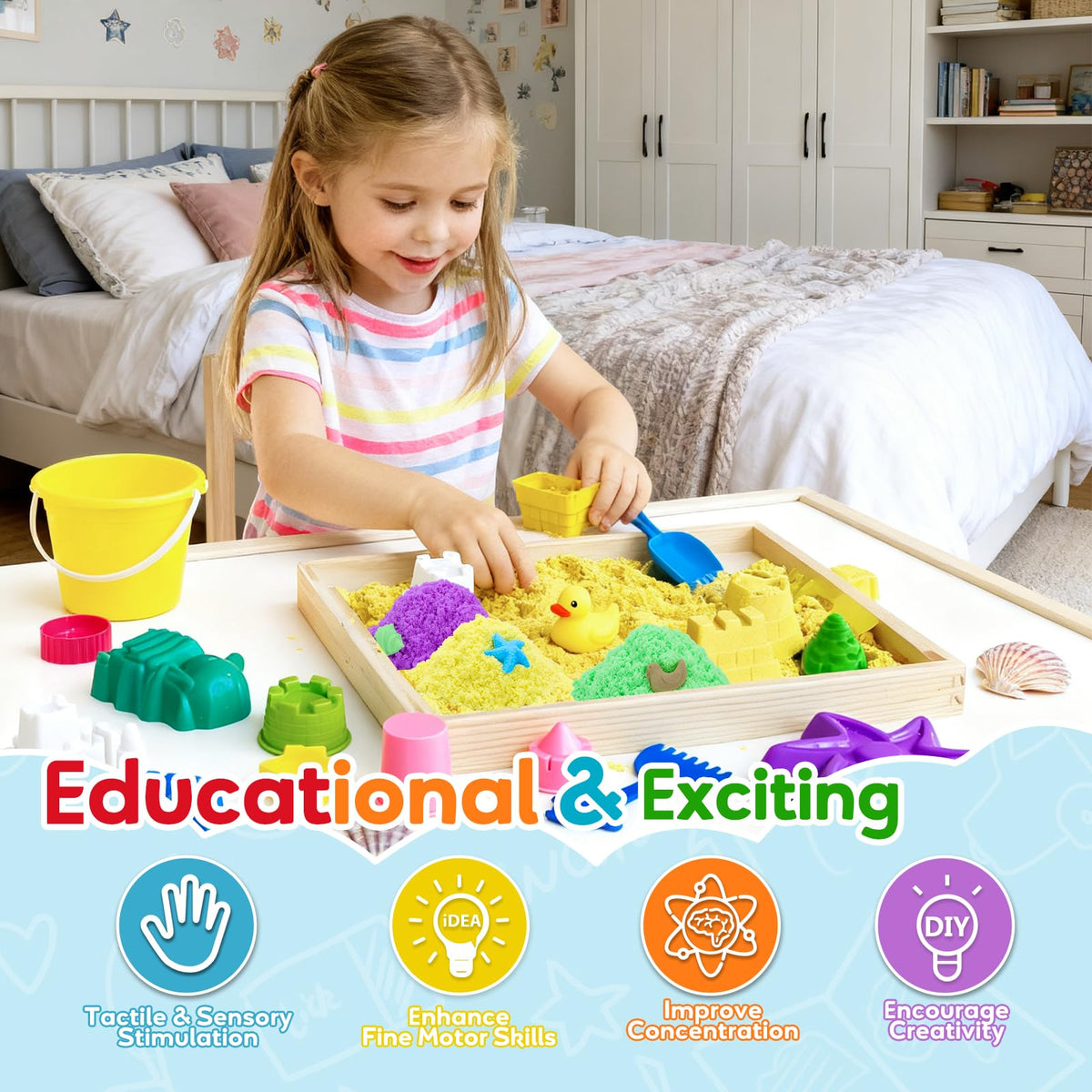 FURWEY 6.6lbs Play Sand – 3-Color Sensory Sand for Creative Shaping & Molding
