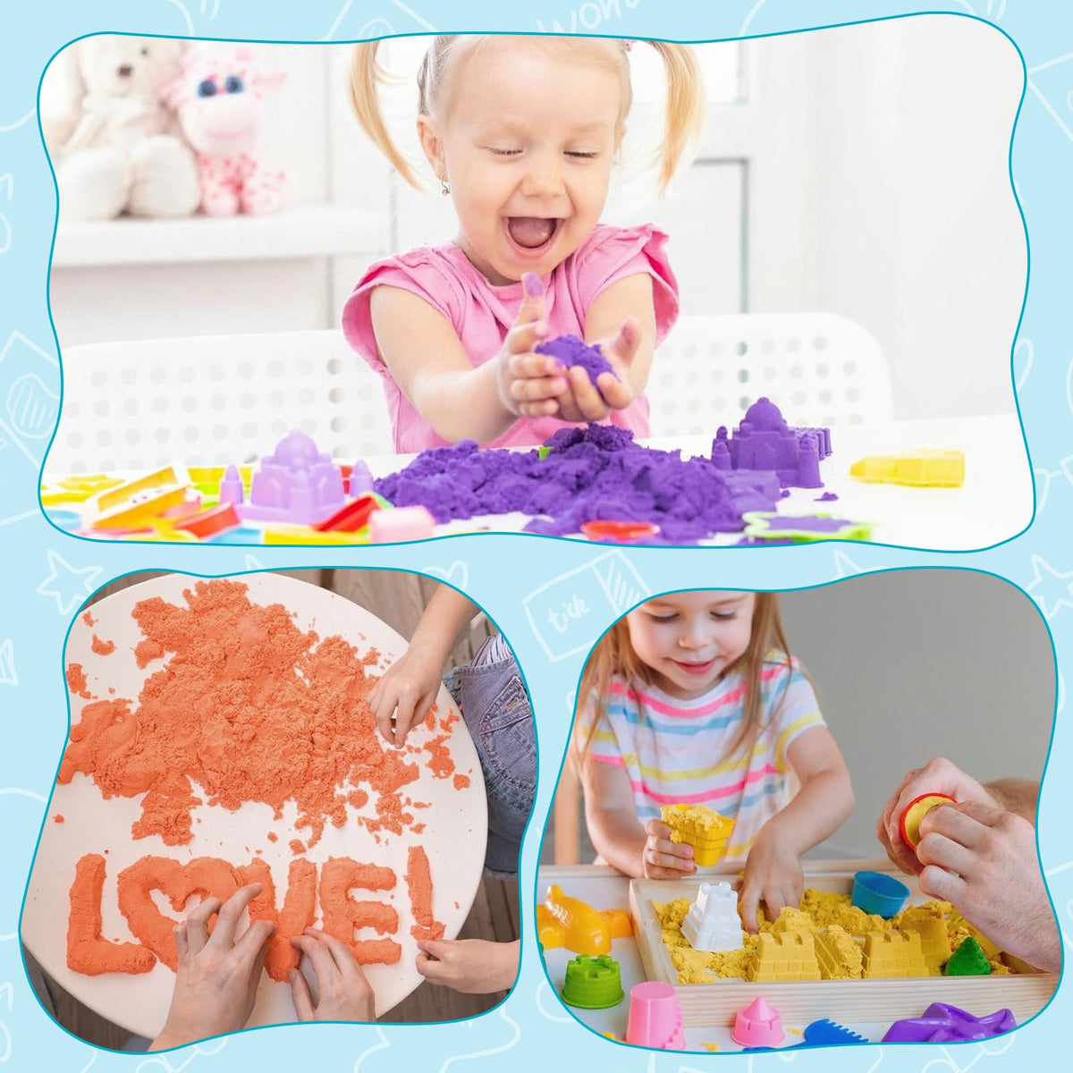 FURWEY 6.6lbs Play Sand – 3-Color Sensory Sand for Creative Shaping & Molding