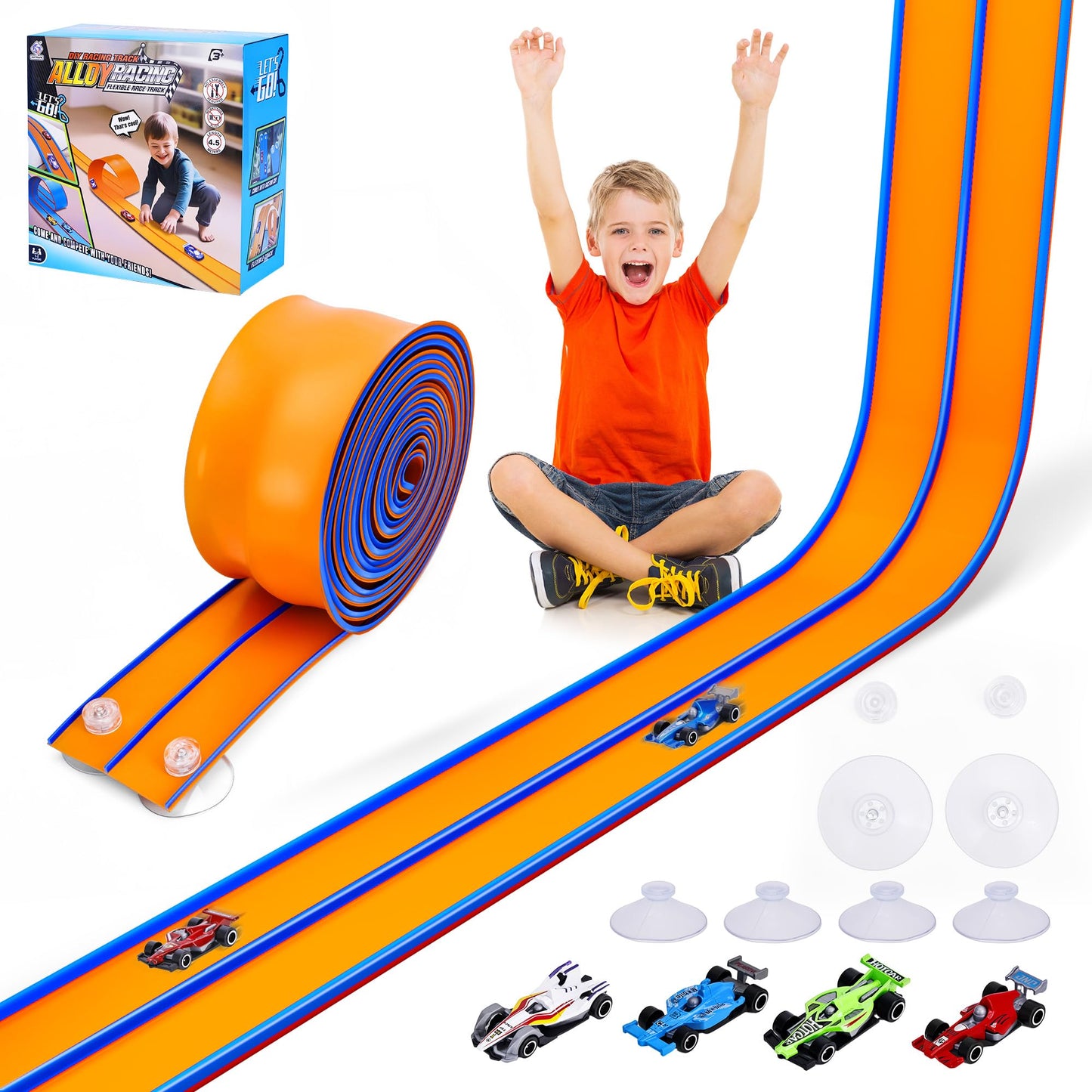FUTESI Flexible 15 Ft Race Track Starter Set — Compatible with 1/64 Diecast Cars