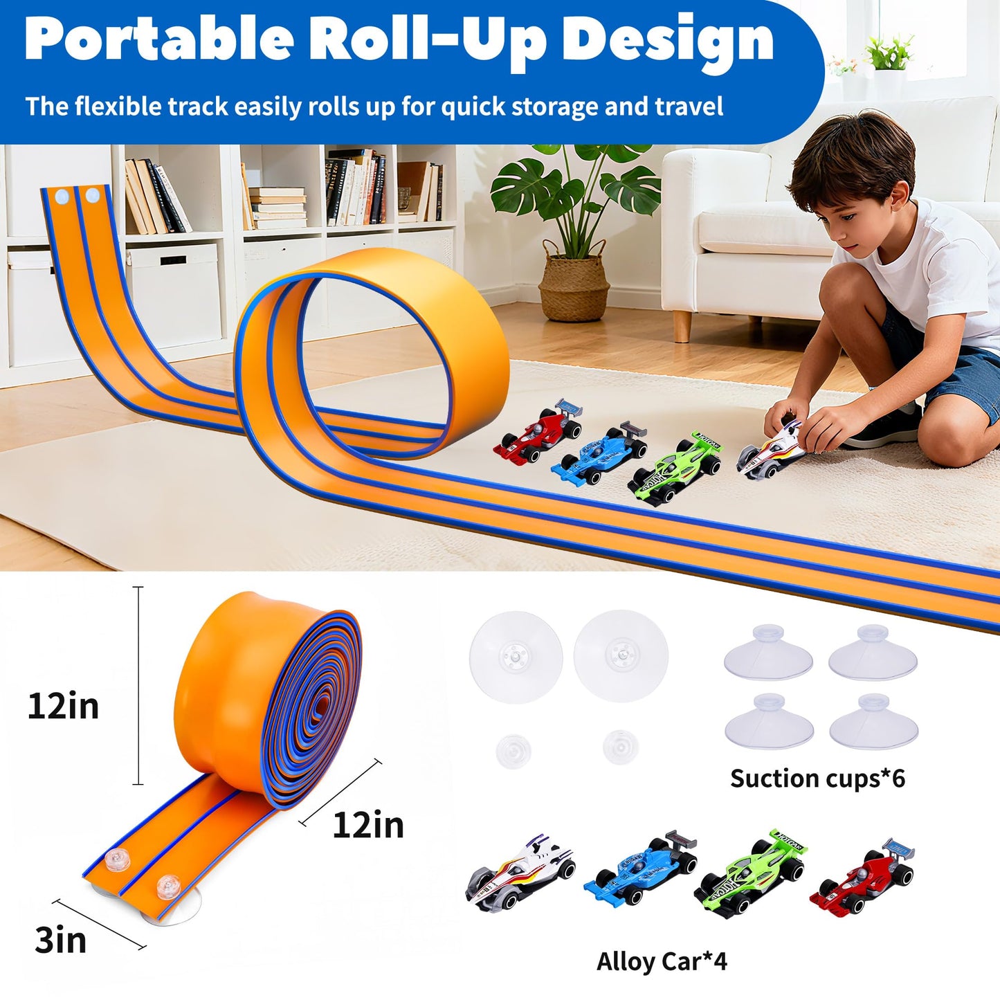 FUTESI Flexible 15 Ft Race Track Starter Set — Compatible with 1/64 Diecast Cars