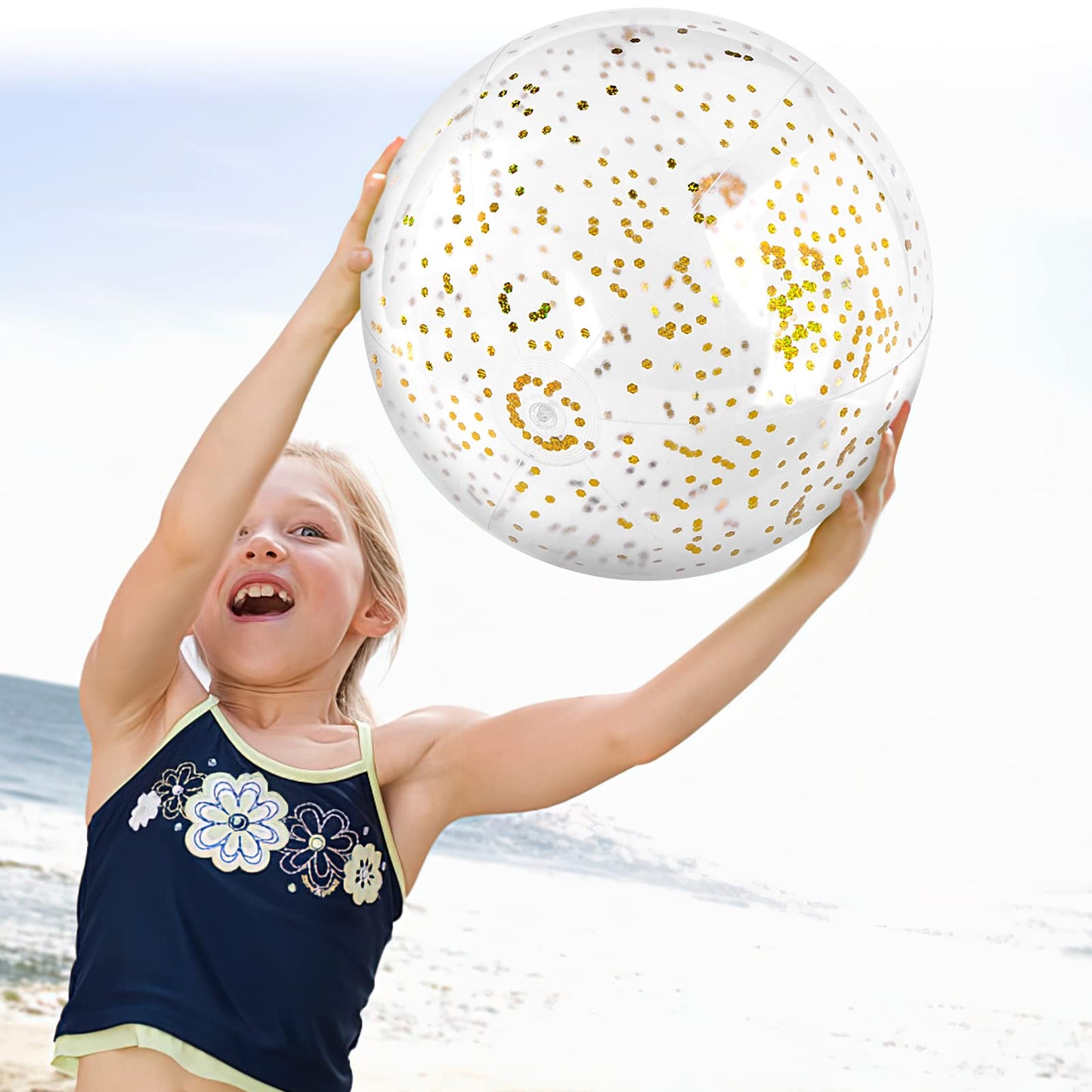 FUTUREPLUSX 16-Inch Glitter Beach Balls (2-Pack) with Gold Confetti