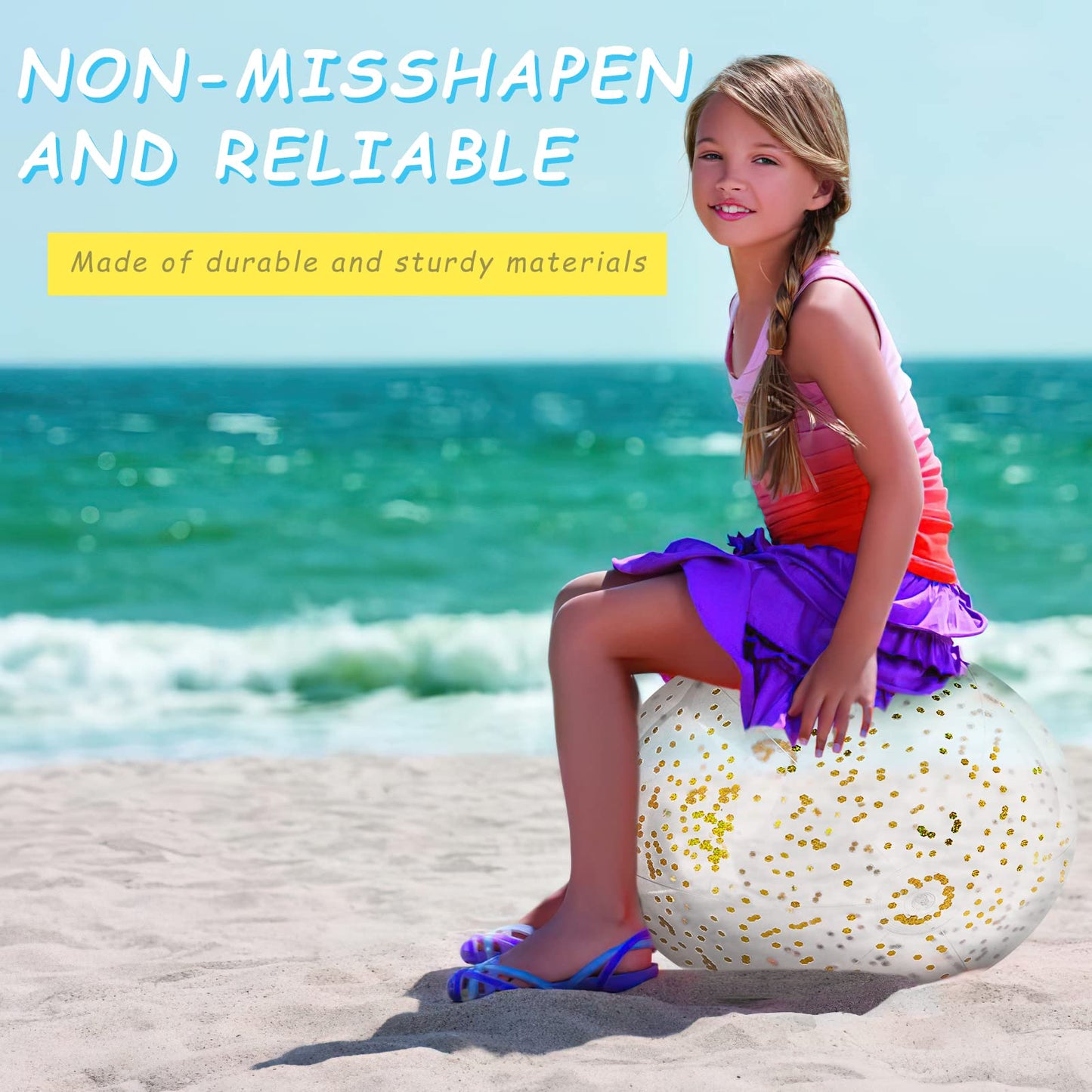 FUTUREPLUSX 16-Inch Glitter Beach Balls (2-Pack) with Gold Confetti