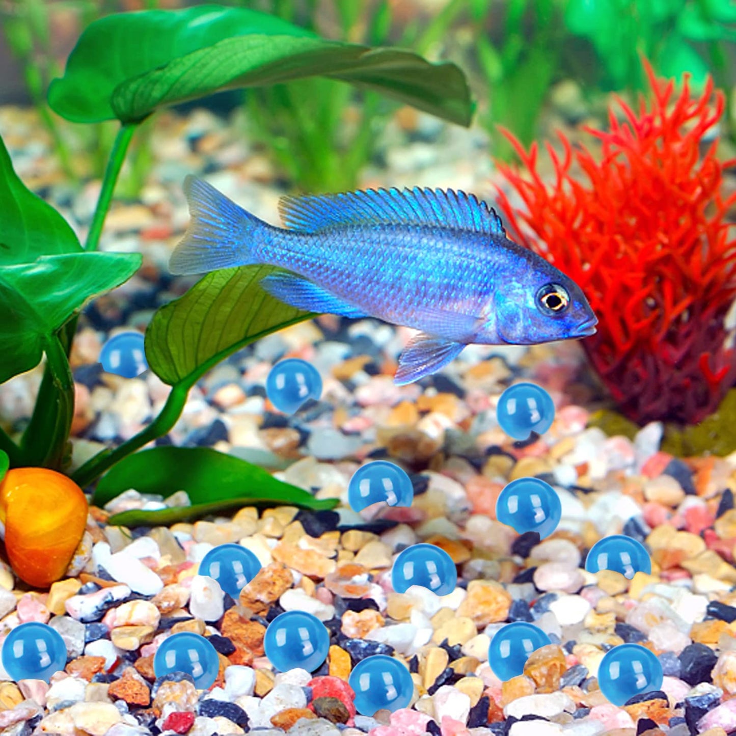 FuturePlusX Light Blue Glass Marbles – 1LB Vase Fillers, Clear Glass Beads for Aquarium Decor