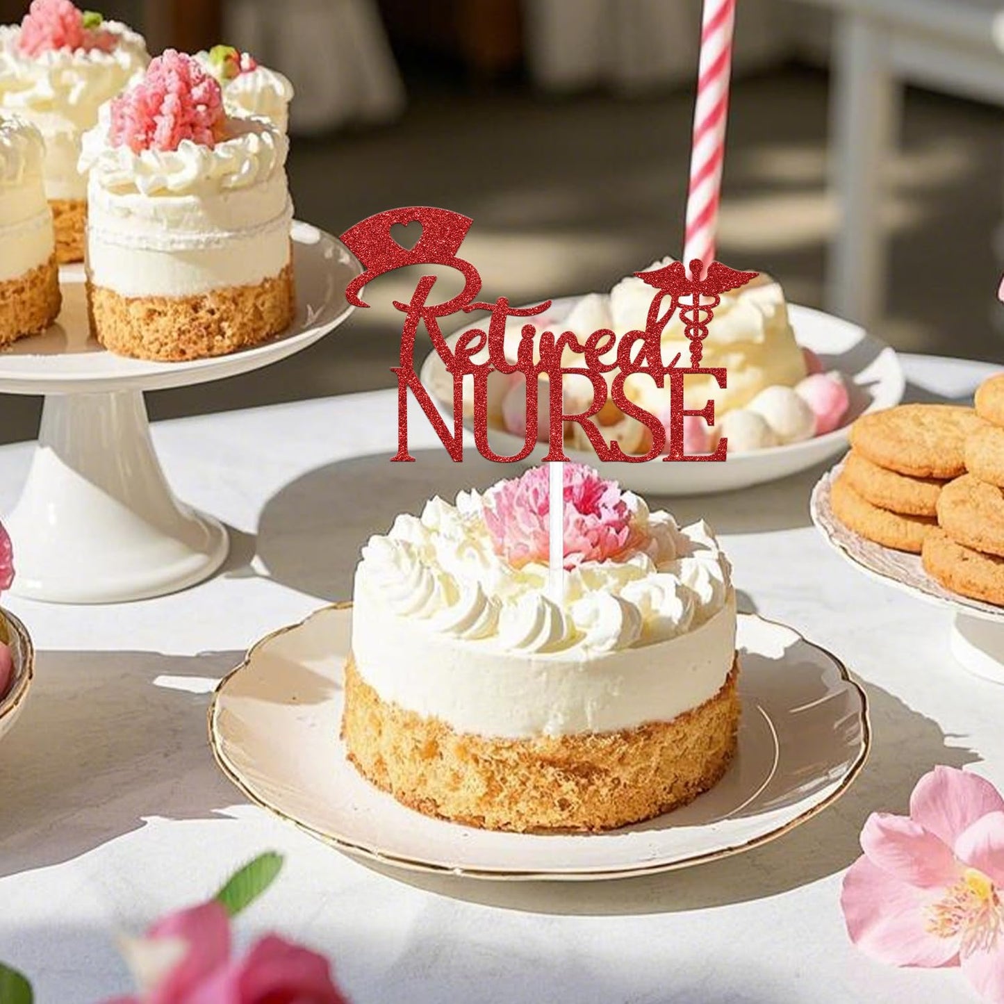 FUUF Retired Nurse Cake Topper – Officially Retired, Red Glitter | Class of 2021 Celebration