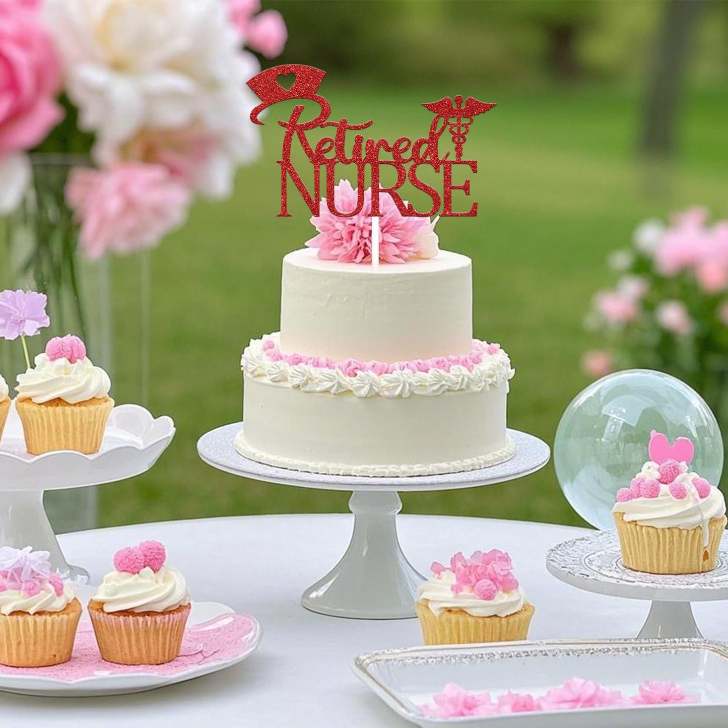 FUUF Retired Nurse Cake Topper – Officially Retired, Red Glitter | Class of 2021 Celebration