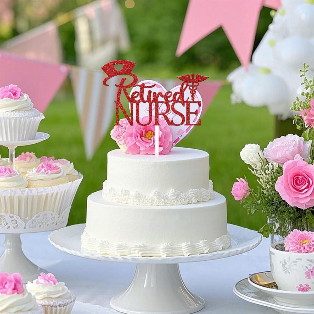 FUUF Retired Nurse Cake Topper – Officially Retired, Red Glitter | Class of 2021 Celebration