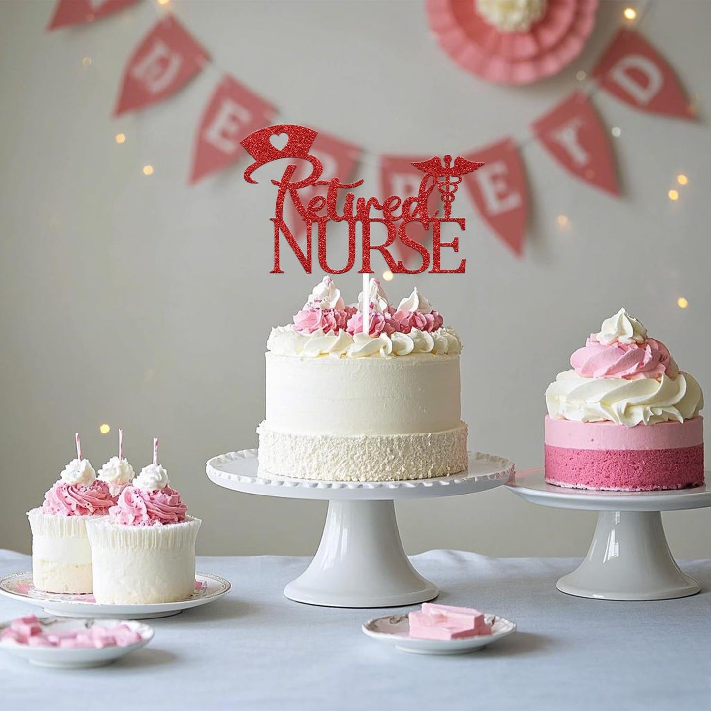 FUUF Retired Nurse Cake Topper – Officially Retired, Red Glitter | Class of 2021 Celebration
