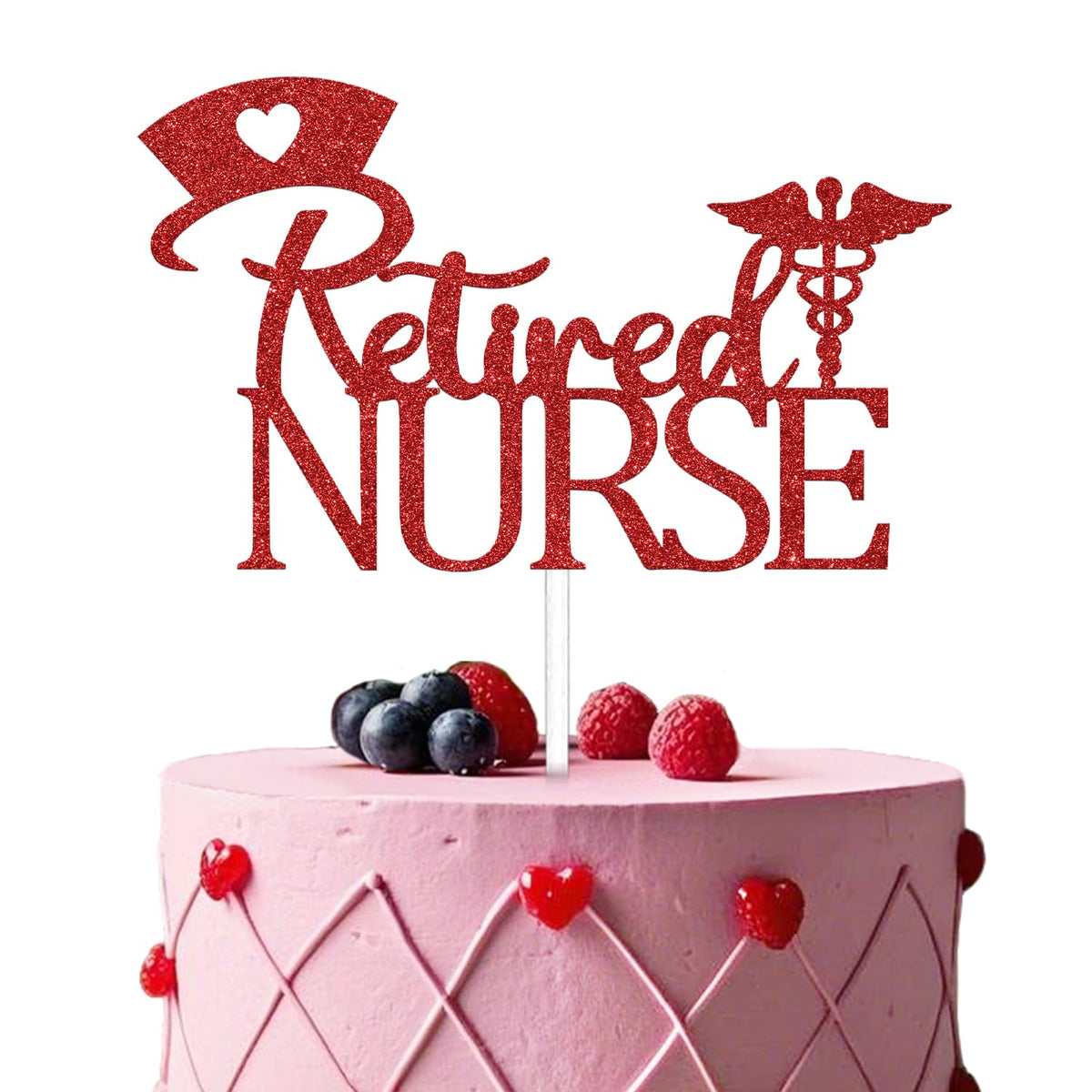 FUUF Retired Nurse Cake Topper – Officially Retired, Red Glitter | Class of 2021 Celebration