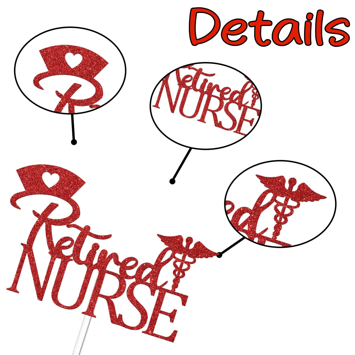 FUUF Retired Nurse Cake Topper – Officially Retired, Red Glitter | Class of 2021 Celebration