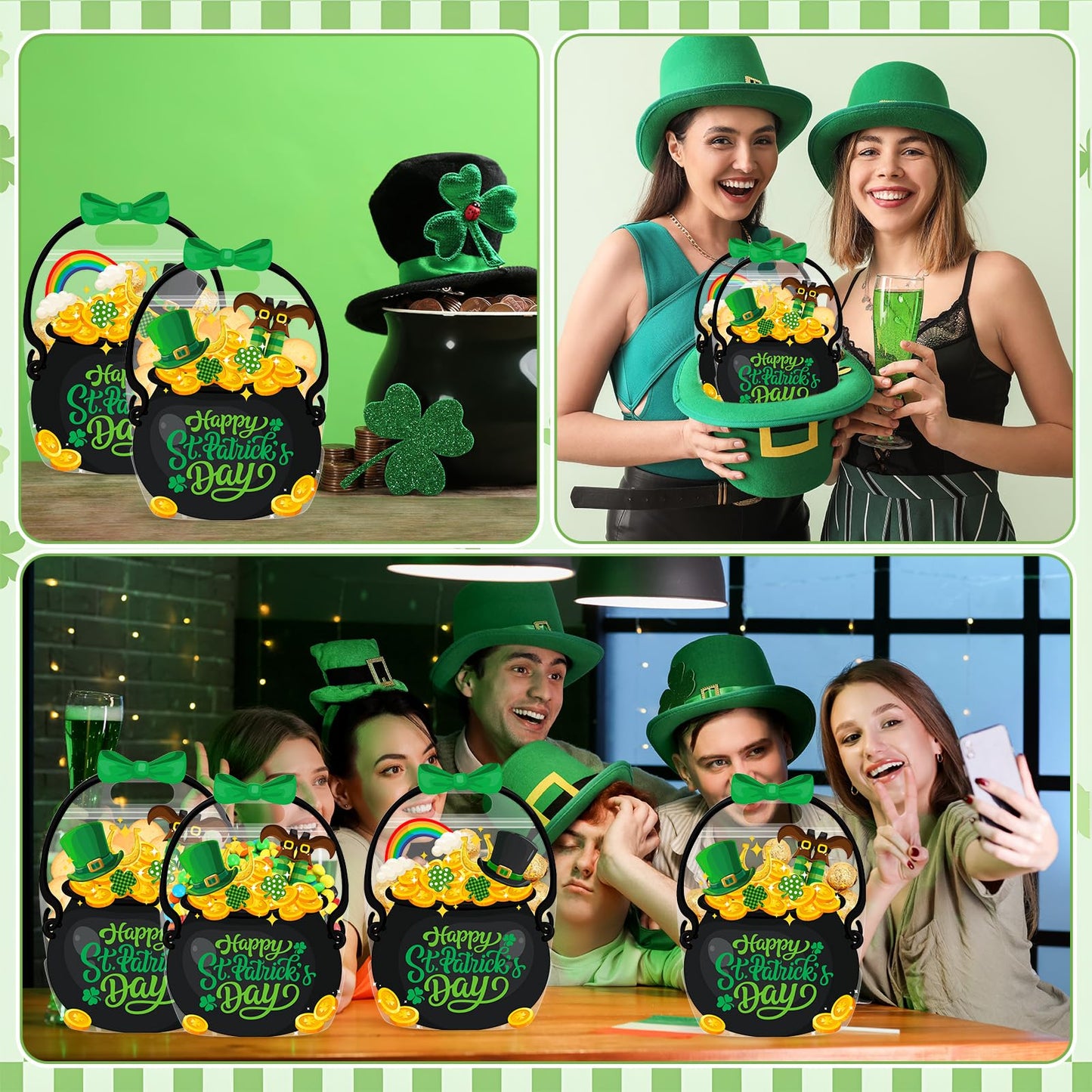 Fuutreo 50 Pcs St. Patrick's Day Black Cauldron Gift Bags with Handles – Festive Irish Treat Wrapping