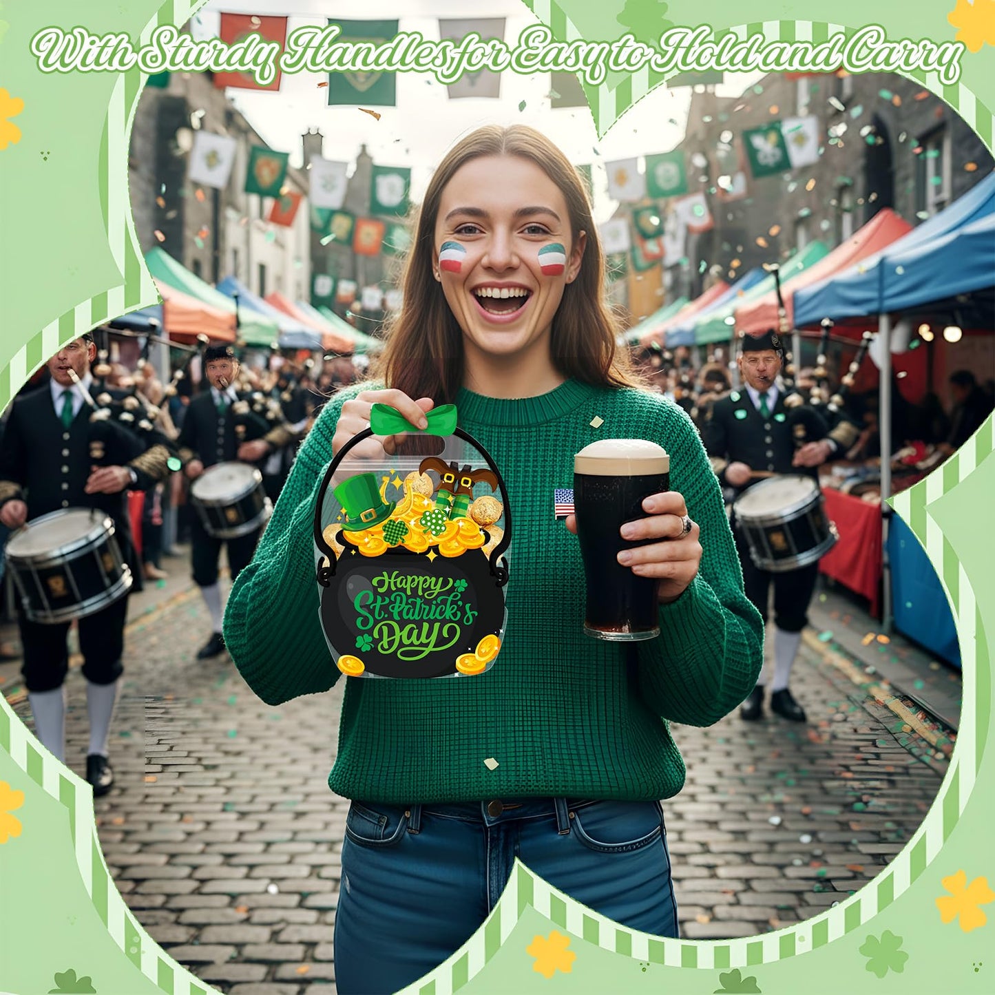 Fuutreo 50 Pcs St. Patrick's Day Black Cauldron Gift Bags with Handles – Festive Irish Treat Wrapping