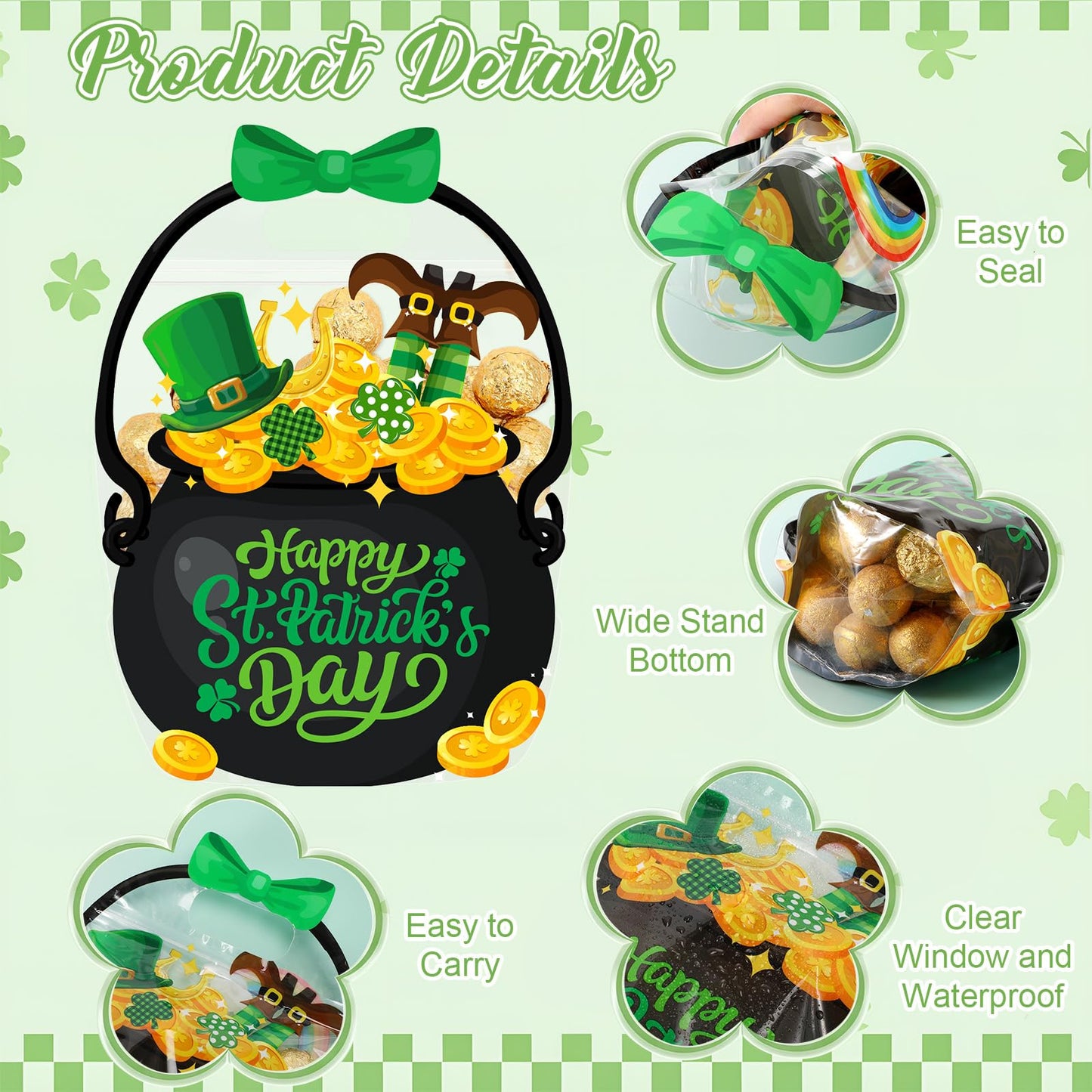 Fuutreo 50 Pcs St. Patrick's Day Black Cauldron Gift Bags with Handles – Festive Irish Treat Wrapping