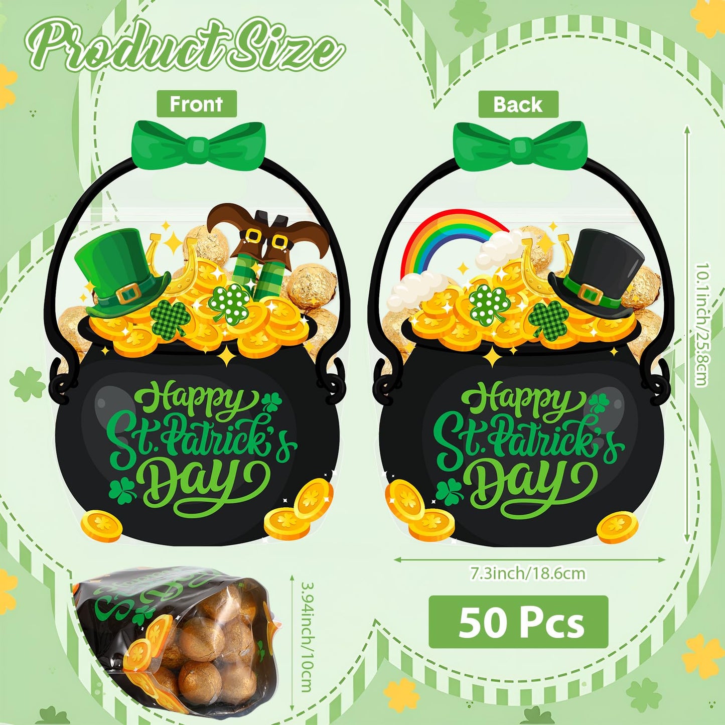 Fuutreo 50 Pcs St. Patrick's Day Black Cauldron Gift Bags with Handles – Festive Irish Treat Wrapping